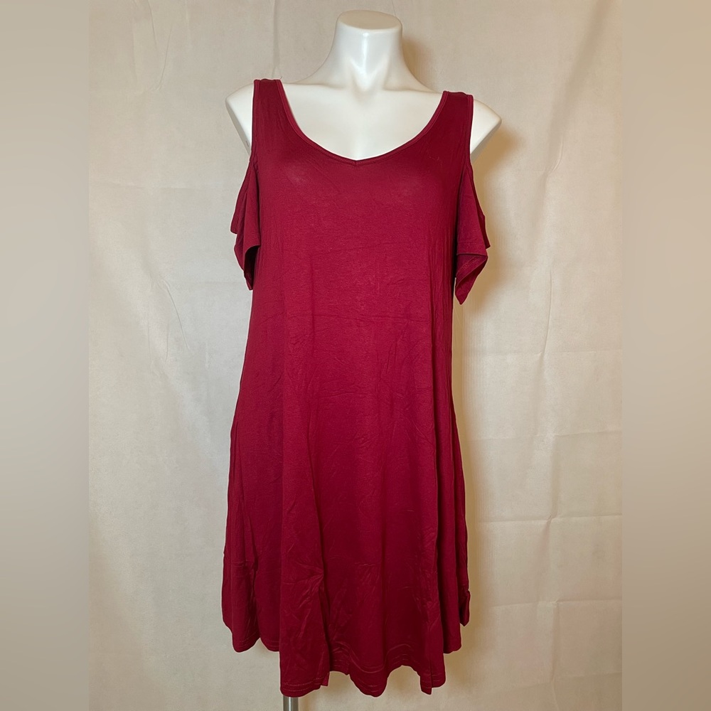 Beluring Women's Cold Shoulder Dress Summer Tunic Swing T-Shirt Dress W/Pockets